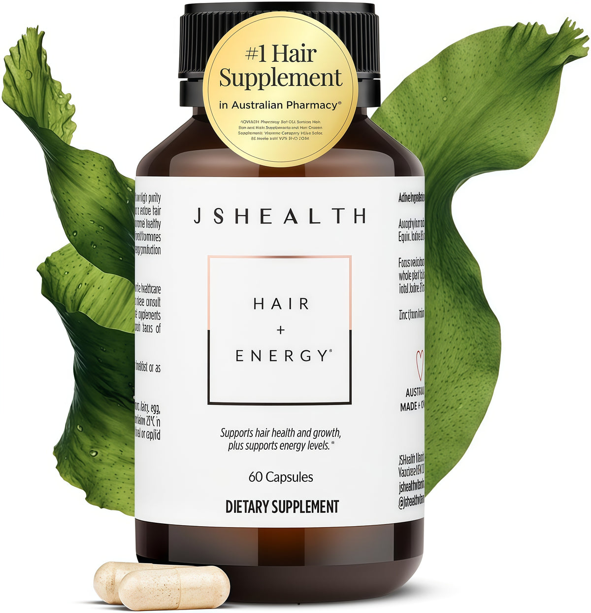 JSHealth Hair Growth Vitamins for Women. Hair + Energy with Kelp Iodine and Zinc. Supports Thickness, Strength, Energy. Nutritionist-Formulated (60 Capsules)