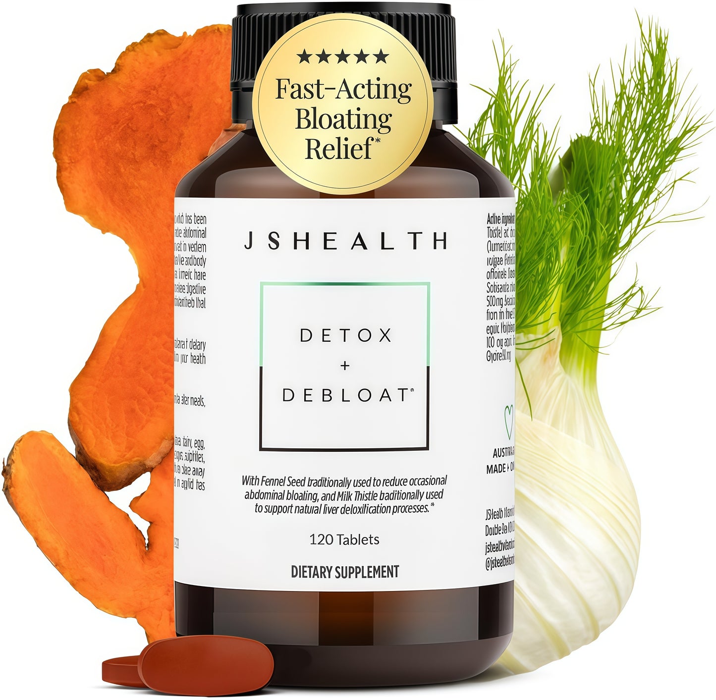 JSHealth Detox + Debloat. Bloating Relief for Women, 120 Tablets