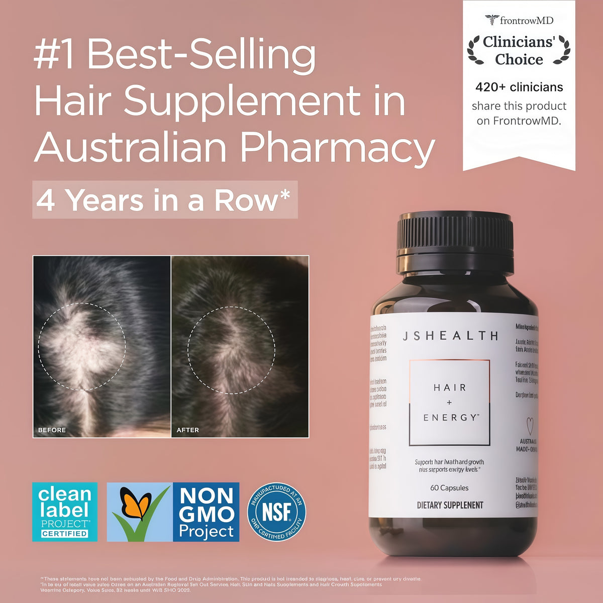JSHealth Hair Growth Vitamins for Women. Hair + Energy with Kelp Iodine and Zinc. Supports Thickness, Strength, Energy. Nutritionist-Formulated (60 Capsules)